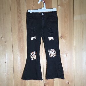 Black Flared Jeans with Leopard Print Patches